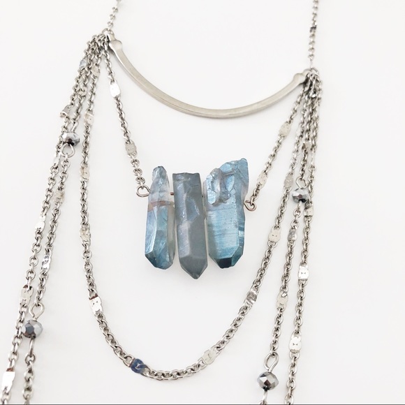 Express silver layered triple stone necklace - Picture 3 of 3